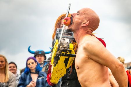 performer with chainsaw