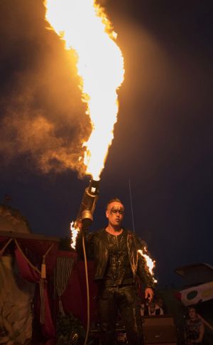 performer with flamethrower