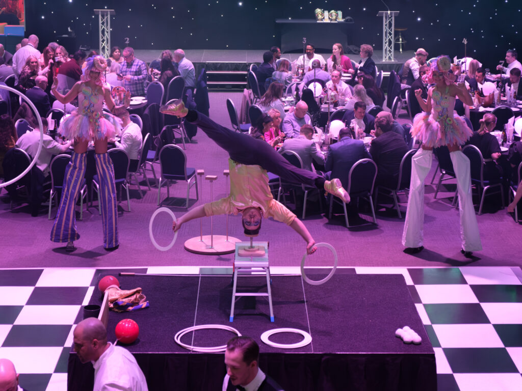 Area51's candy themed head balance and juggling at the Heart of England Conference & Events centre for Krispy Kreme Doughnuts.